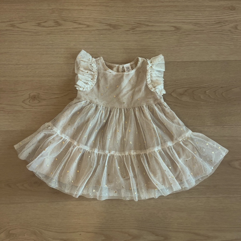 Baby GAP girls dress 18-24 months gold speckled tan tulle dress